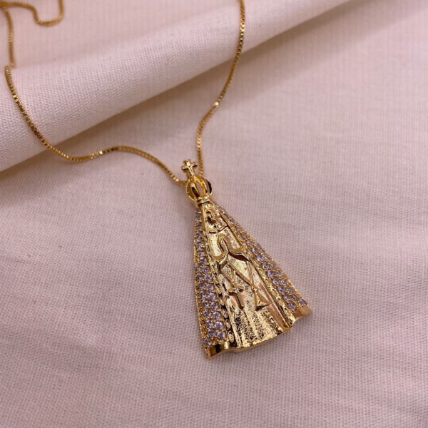 Colar Nossa Senhora Grande em banho de Ouro 18K - Imagem 2