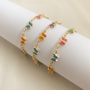 Pulseira Borboleta Colors Infantil em banho de Ouro 18K