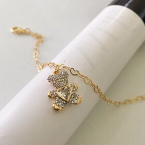 Pulseira Infantil Urso Cravejado em banho de Ouro 18K