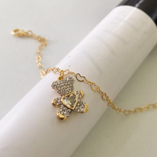 Pulseira Infantil Urso Cravejado em banho de Ouro 18K