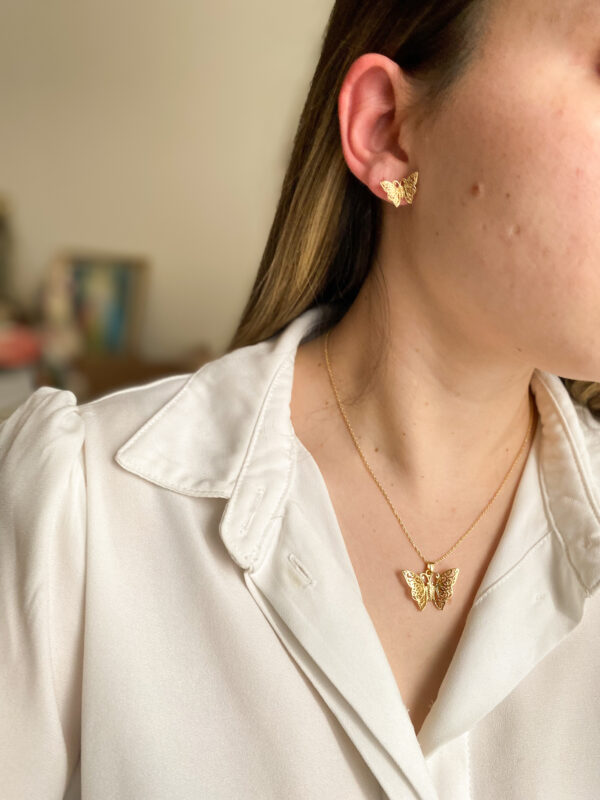 Conjunto Borboleta em banho de Ouro 18K - Imagem 2
