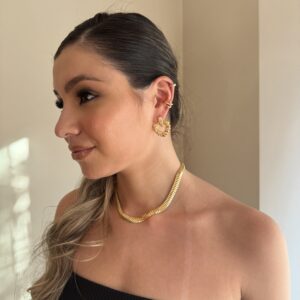 Brinco Coração cravejado em banho de Ouro 18K