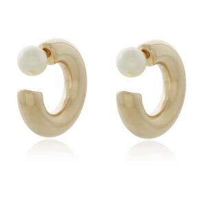 Brinco Argola Invertida com Pérola em banho de Ouro 18K