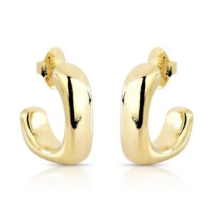 Brinco Meia Argola Quadrada em banho de Ouro 18K