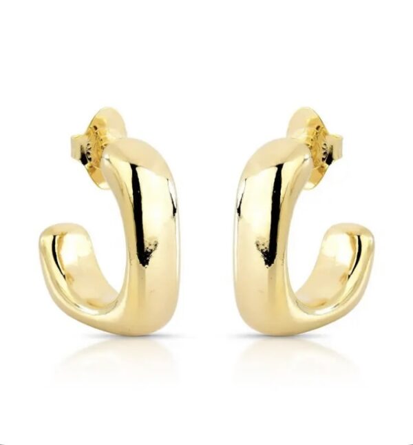 Brinco Meia Argola Quadrada em banho de Ouro 18K