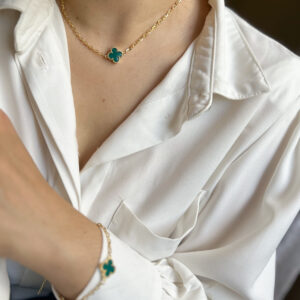 Chocker Trevo Verde em banho de Ouro 18K