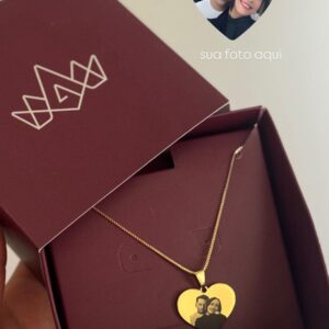 Colar Personalizado com Medalha de Coração M em banho de Ouro 18K