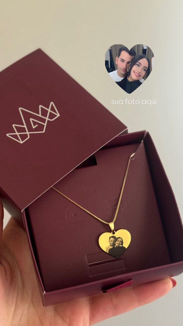 Colar Personalizado com Medalha de Coração M em banho de Ouro 18K