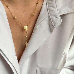 Colar Terço Ns .Senhora da Graças em banho de Ouro 18K