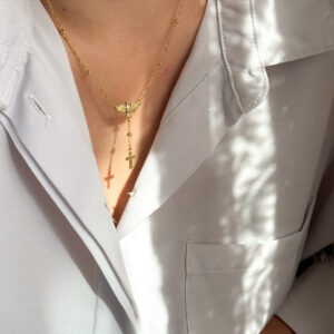 Colar Terço Espírito Santo em banho de Ouro 18K