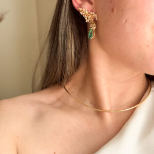 Brinco EarCuff Verde em banho de Ouro 18K