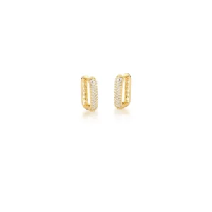 Argola Retangular com ZIrcônias em banho de Ouro 18K