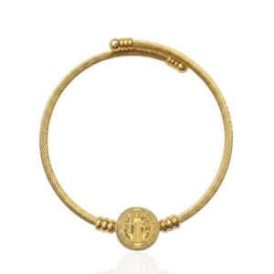 Bracelete Torcido Medalha de São bento em Aço inox