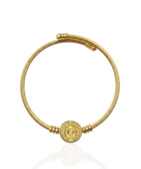 Bracelete Torcido Medalha de São bento em Aço inox