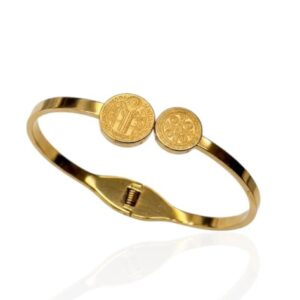 Bracelete Duplo Medalha de são Bento em aço inox